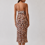 Abito Midi Animalier con Spalline Incrociate