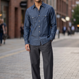 Camicia Lardini in Denim Chambray – Blu –