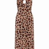 Abito Midi Animalier con Spalline Incrociate