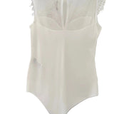 Body bianco Rinascimento con pizzo e tulle trasparente