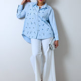 Camicia a righe taglia unica con Ricami fatto a mano