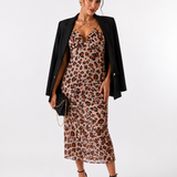Abito Midi Animalier con Spalline Incrociate