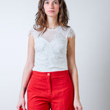 Body bianco Rinascimento con pizzo e tulle trasparente