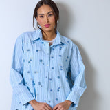 Camicia a righe taglia unica con Ricami fatto a mano