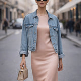 Abito lungo satinato rosa cipria