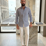 Camicia Xacus Active Shirt a Righe Bianche e Blu - Tailor Fit - Collo 42 (XL)