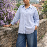 Camicia oversize rigata azzurra 100% cotone