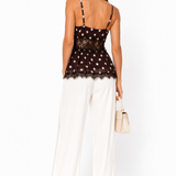 Top Vicolo a Pois con Pizzo e         Scollo a V