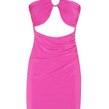 Mini abito fucsia House of Amen con cut-out e anello frontale