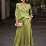 Camicia fluida in viscosa verde salvia
