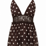 Top Vicolo a Pois con Pizzo e         Scollo a V