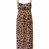 Abito Midi Animalier con Spalline Incrociate