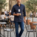 Camicia Xacus Tailor Fit - Blu Navy in Tessuto Stretch Albini