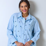 Camicia a righe taglia unica con Ricami fatto a mano