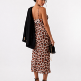 Abito Midi Animalier con Spalline Incrociate