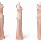 Abito lungo satinato rosa cipria