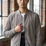 Giubbotto Bomber Emanuele Curci in Pelle Scamosciata - Sabbia Beige