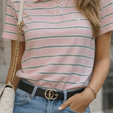 Polo a righe rosa in cotone stretch