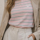 Polo a righe rosa in cotone stretch