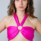 Mini abito fucsia House of Amen con cut-out e anello frontale