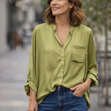 Camicia fluida in viscosa verde salvia
