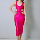 Abito Versace Jeans Couture fucsia con cintura logata