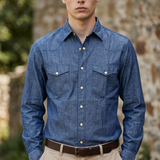 Camicia Lardini in Cotone e Lino Stile Western – Denim Leggero taglia M